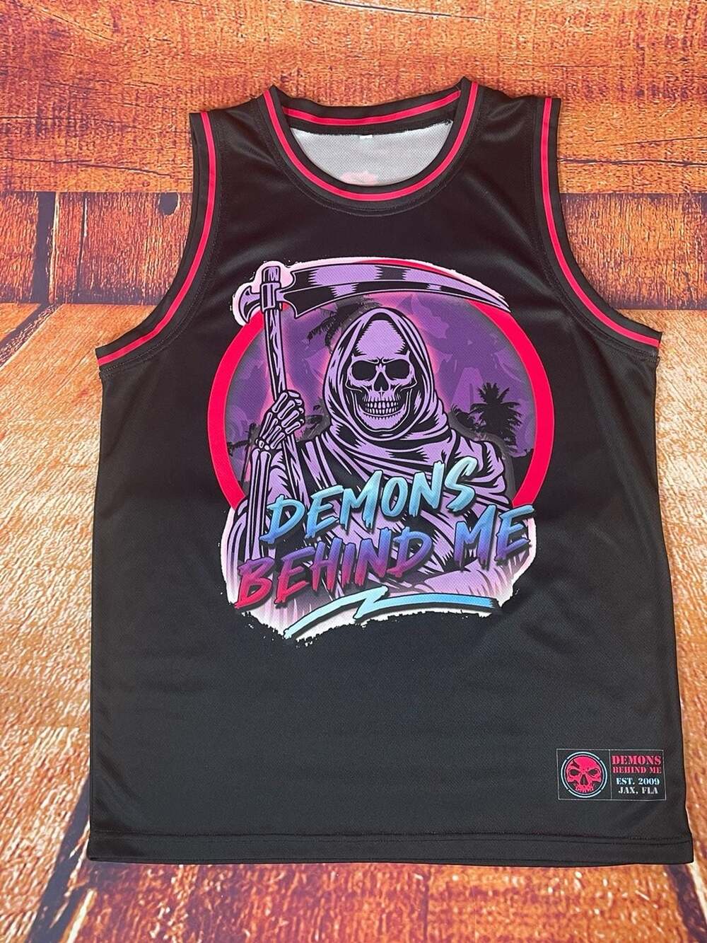 Demons Behind Me Grim Reaper Basketball Jersey Size L